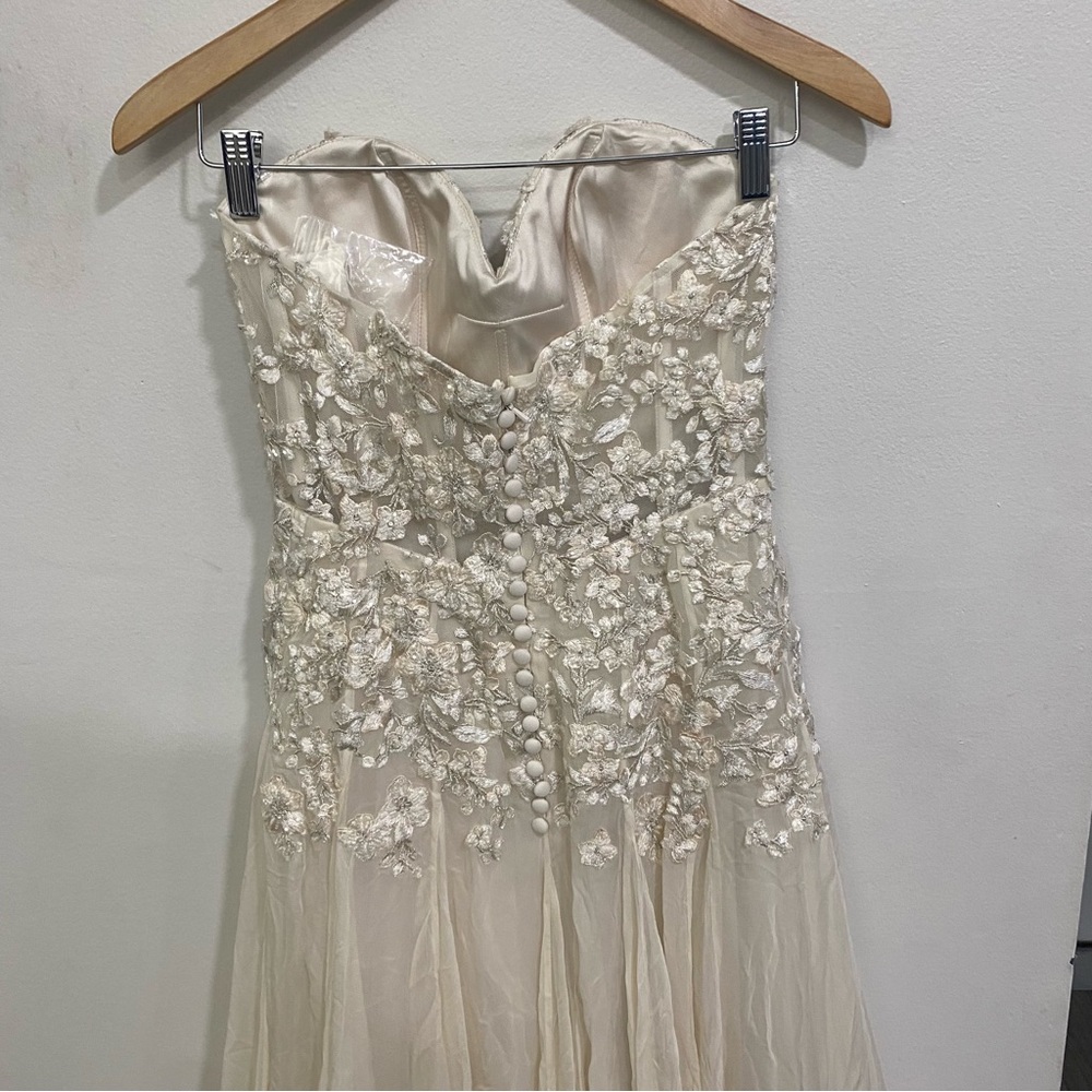 BHLDN Jenny Yoo Marianna Gown Strapless Silk‎ Ivory Chiffon Floral Size 4 - Picture 9 of 11